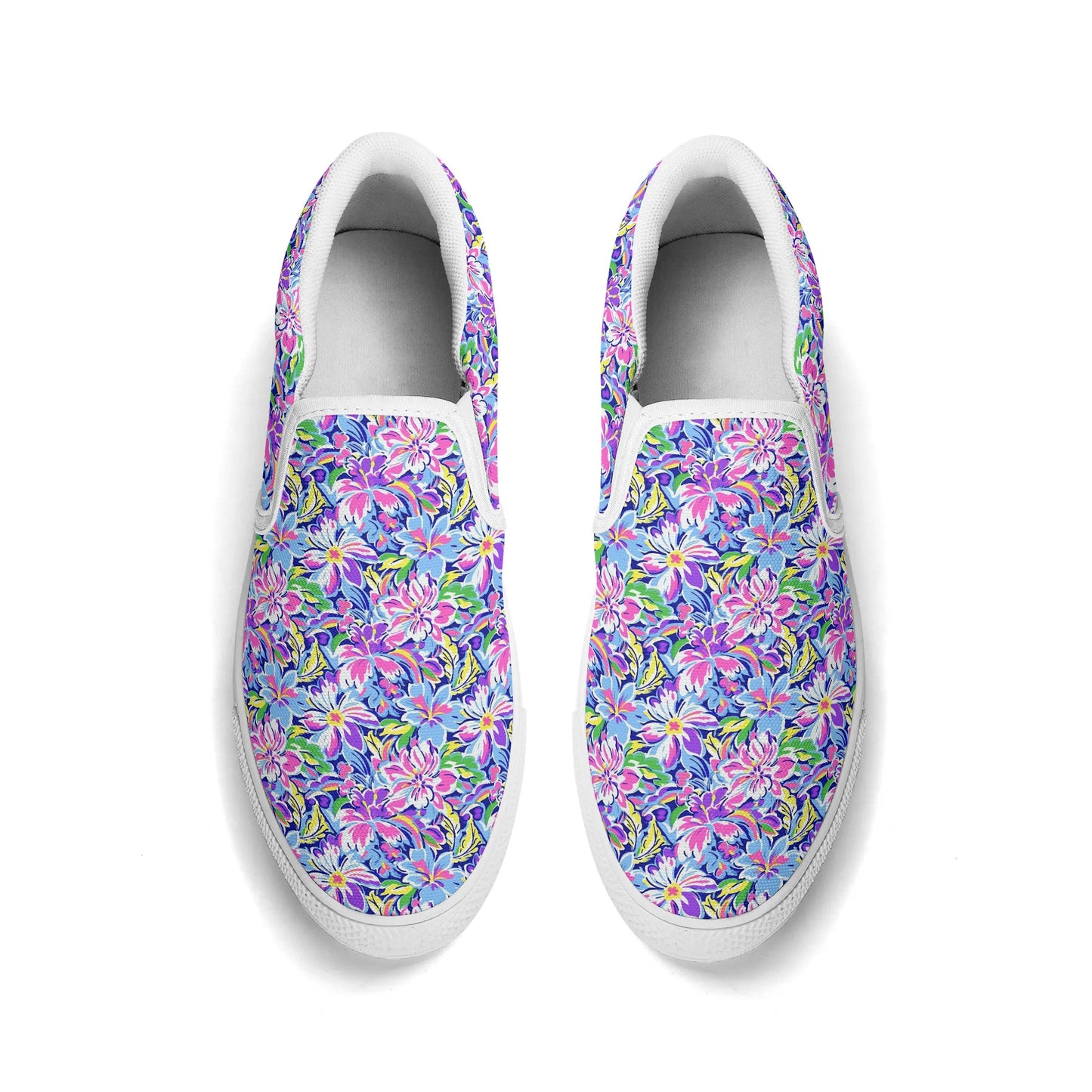 Tropical Burst: Vibrant Summer Flowers in Full Bloom Womens Canvas Slip On Shoes US5-US12