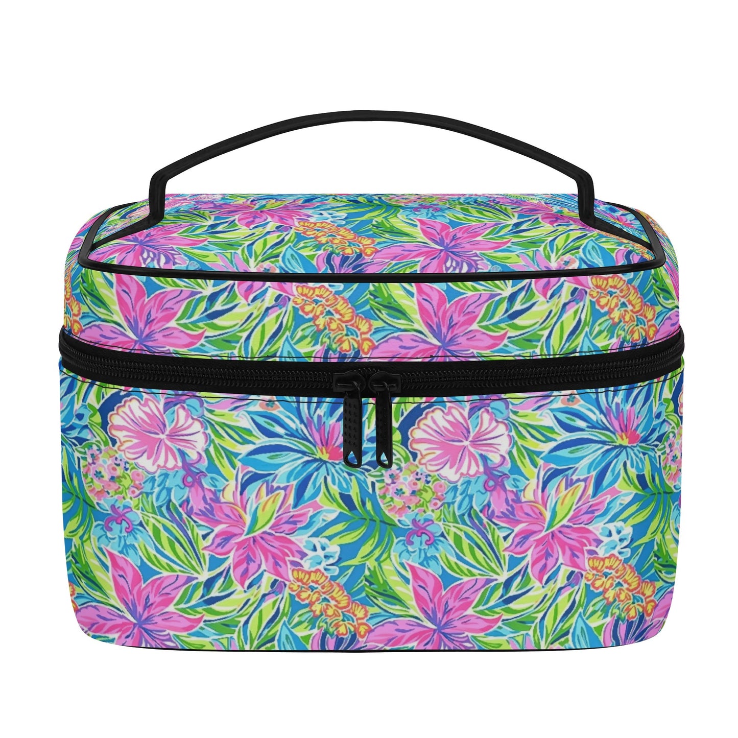 Summer Harmony: Pink and Blue Blooms with Lush Green Leaves Cosmetic or Toiletry Bag Faux Leather (PU)