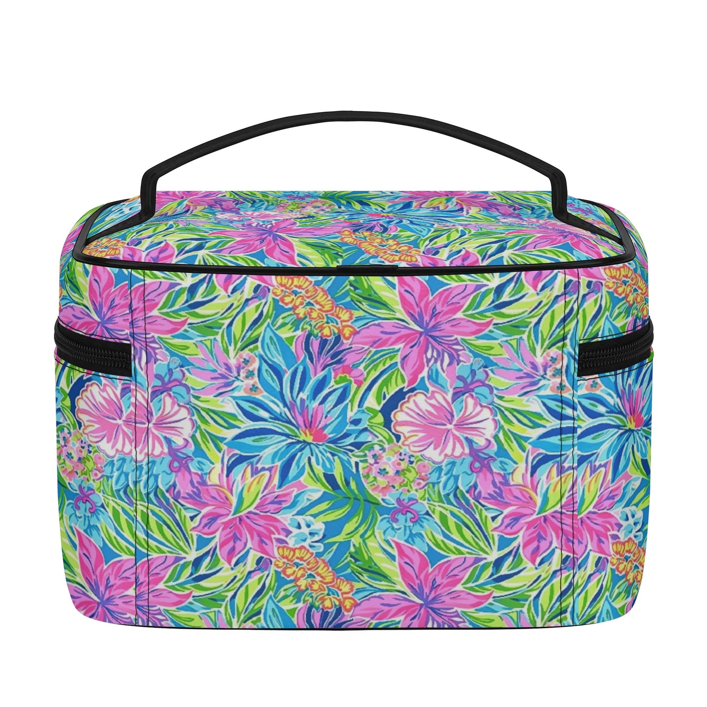 Summer Harmony: Pink and Blue Blooms with Lush Green Leaves Cosmetic or Toiletry Bag Faux Leather (PU)