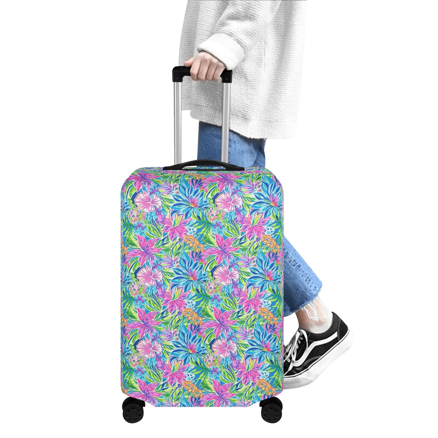 Summer Harmony: Pink and Blue Blooms with Lush Green Leaves Luggage Protector and Cover 4 Sizes