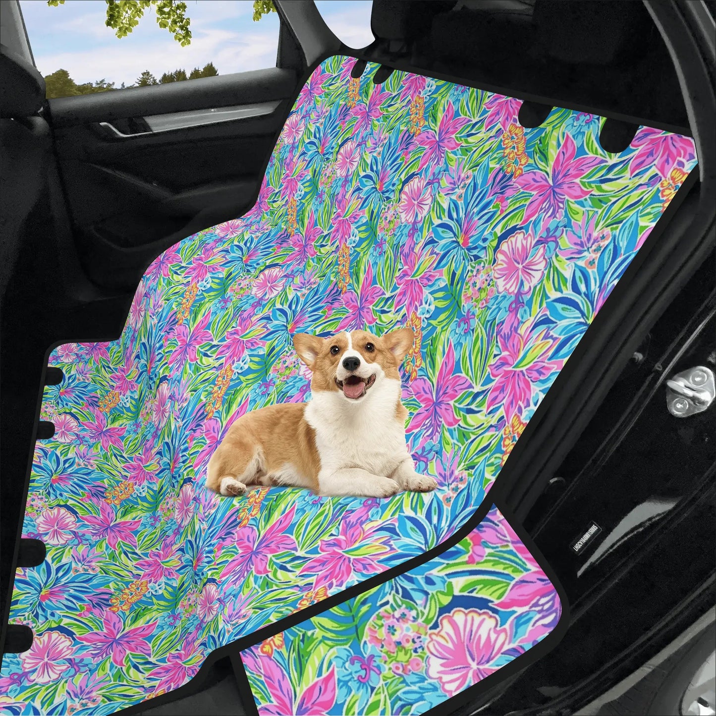 Summer Harmony: Pink and Blue Blooms with Lush Green Leaves Car Pet Seat Cover 2 Sizes