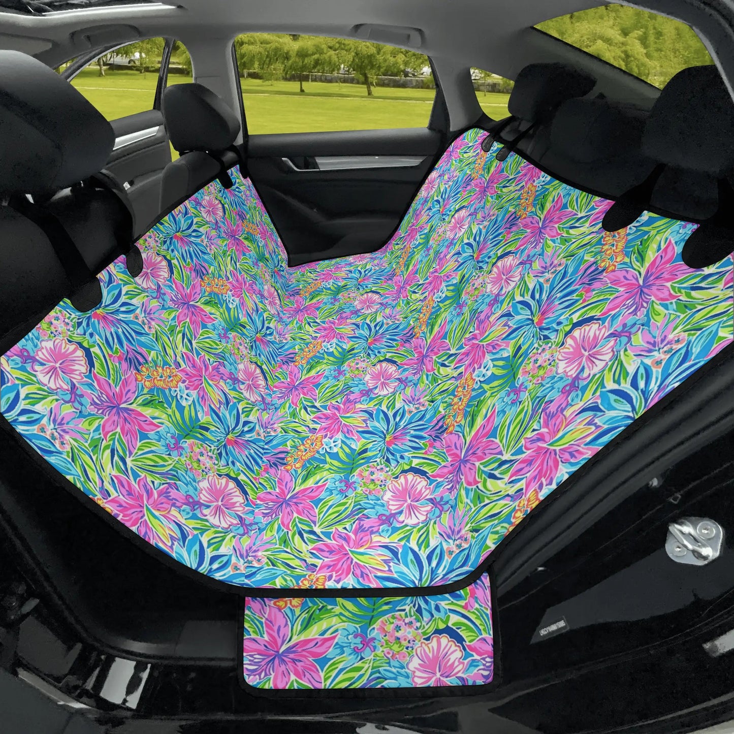 Summer Harmony: Pink and Blue Blooms with Lush Green Leaves Car Pet Seat Cover 2 Sizes