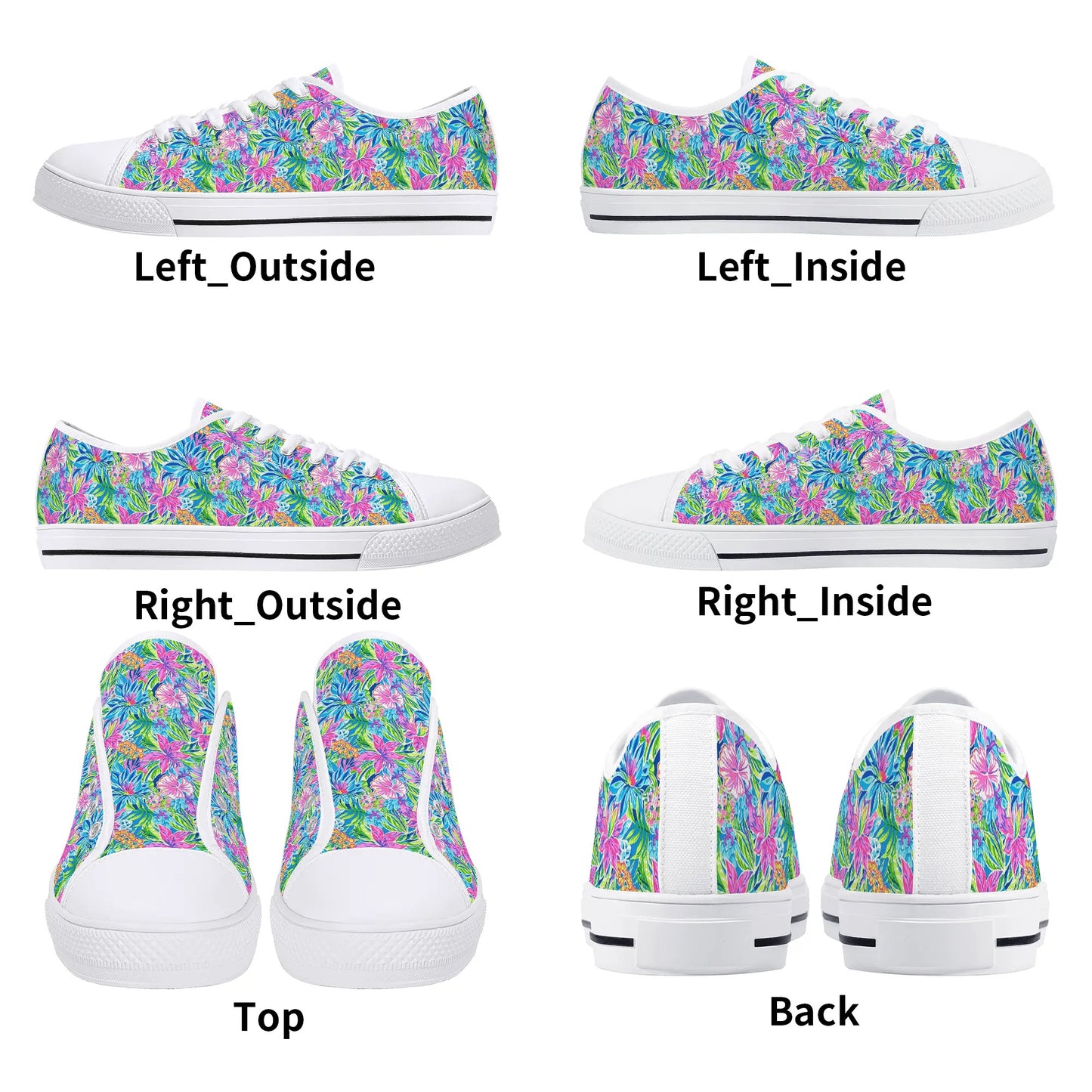 Summer Harmony: Pink and Blue Blooms with Lush Green Leaves Womens Low Top Canvas Sneakers US5.5 - US12