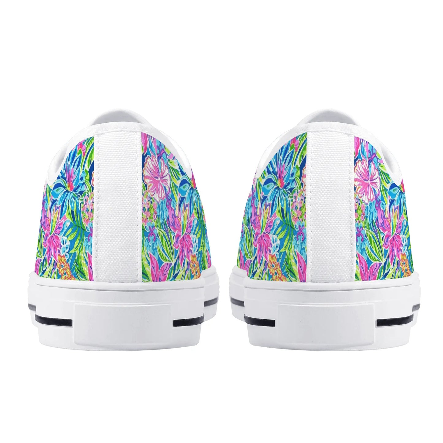 Summer Harmony: Pink and Blue Blooms with Lush Green Leaves Womens Low Top Canvas Sneakers US5.5 - US12