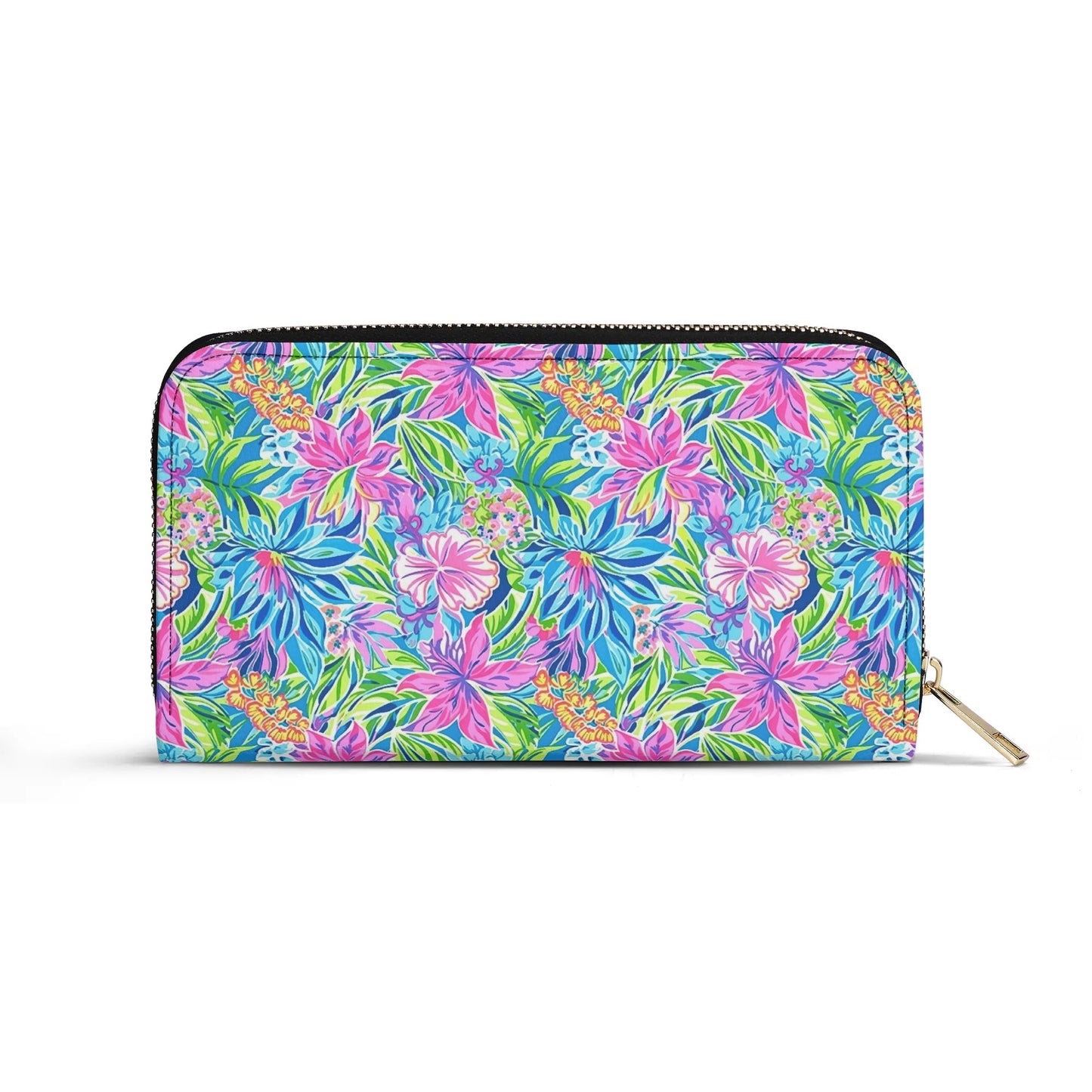 Summer Harmony: Pink and Blue Blooms with Lush Green Leaves - Leather Wallet (PU)