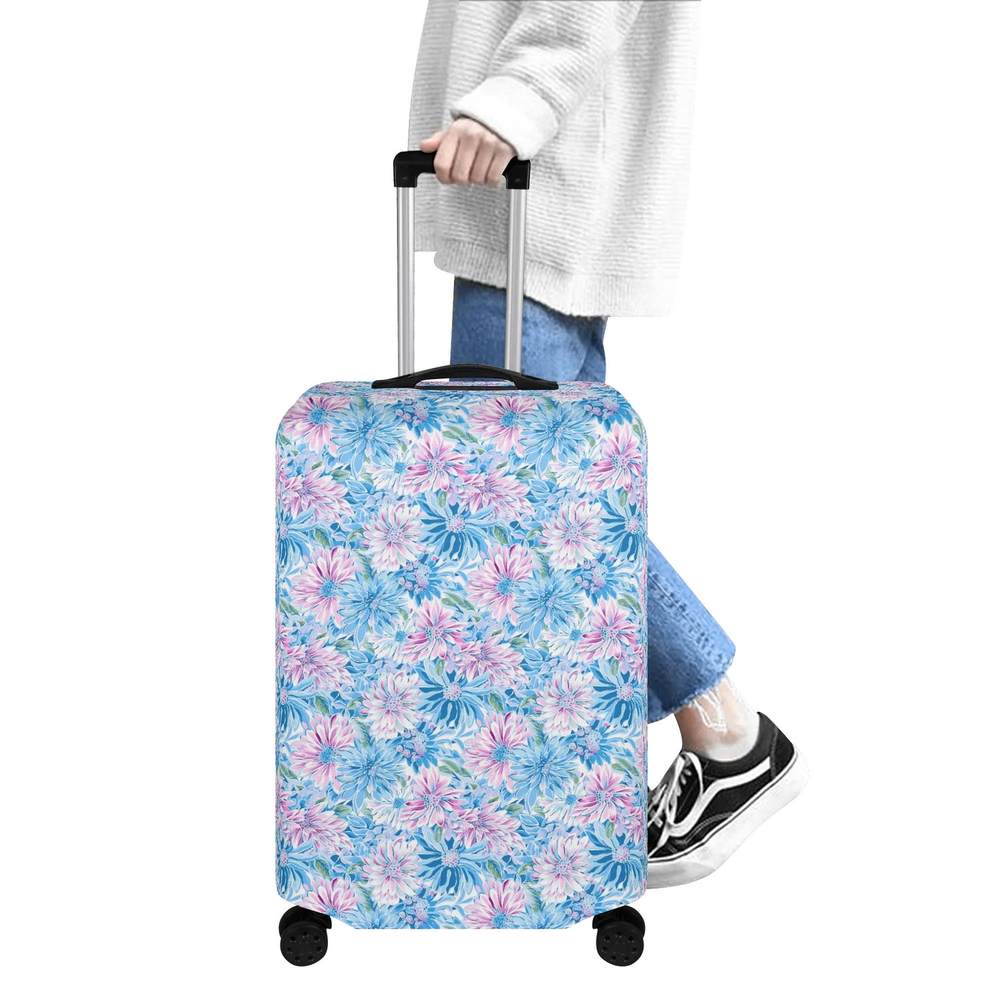 Pastel Blossom Symphony: Spring Flowers in Soft Pink and Blue Hues Luggage Protector and Cover 4 Sizes