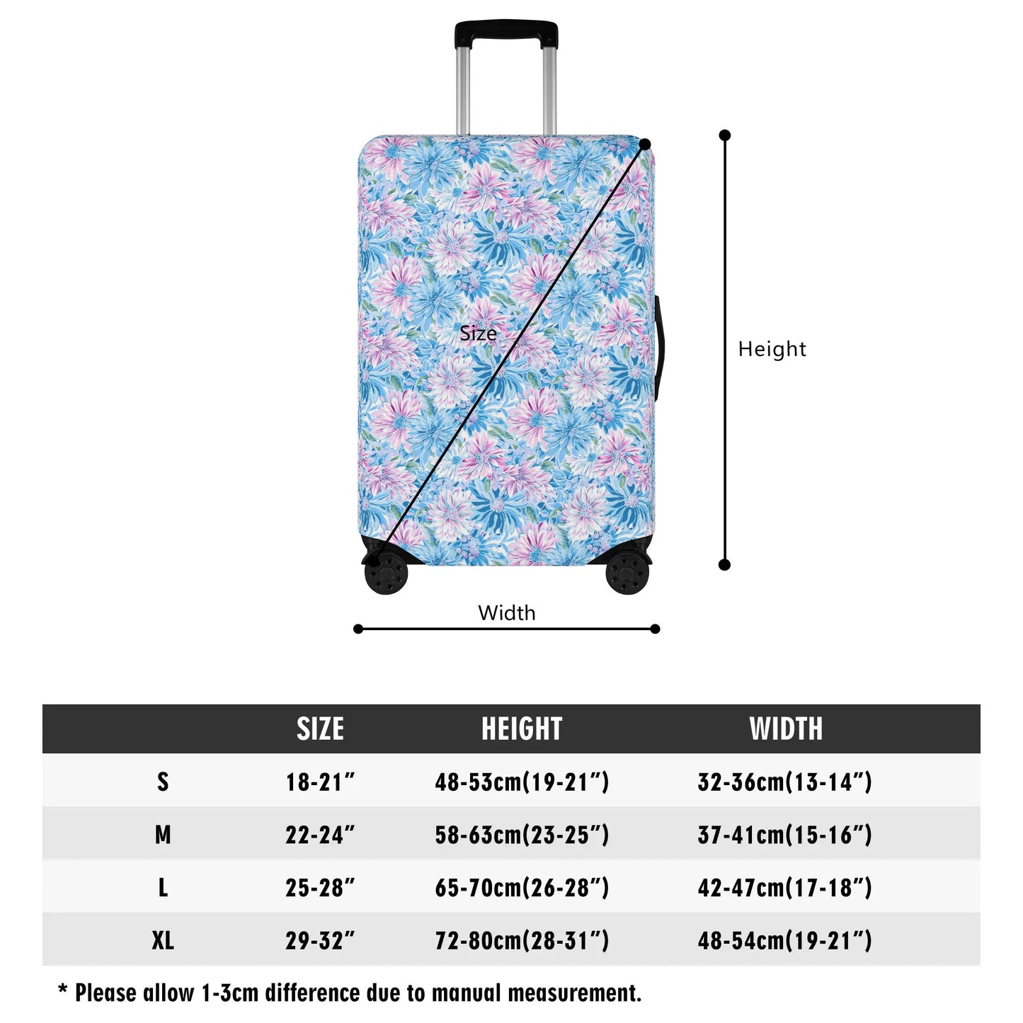 Pastel Blossom Symphony: Spring Flowers in Soft Pink and Blue Hues Luggage Protector and Cover 4 Sizes