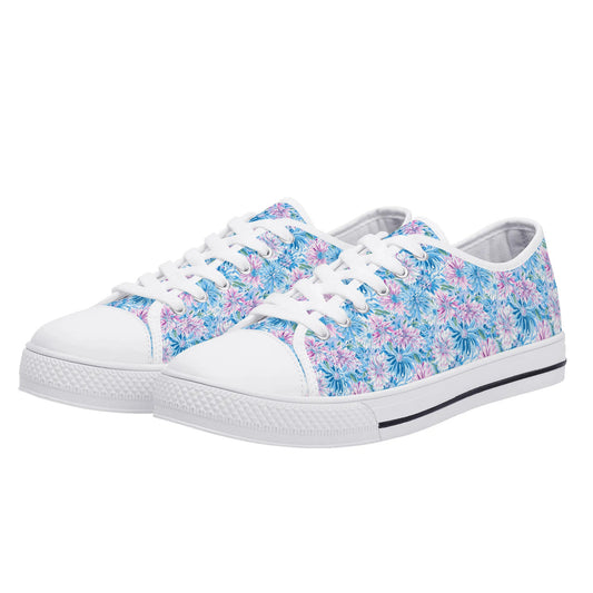 Pastel Blossom Symphony: Spring Flowers in Soft Pink and Blue Hues Womens Low Top Canvas Sneakers US5.5 - US12