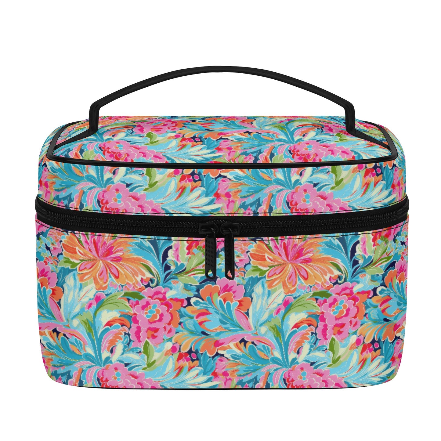 Tropical Radiance: Bursting Summer Blooms in Teal, Orange, and Pink Cosmetic or Toiletry Bag Faux Leather (PU)