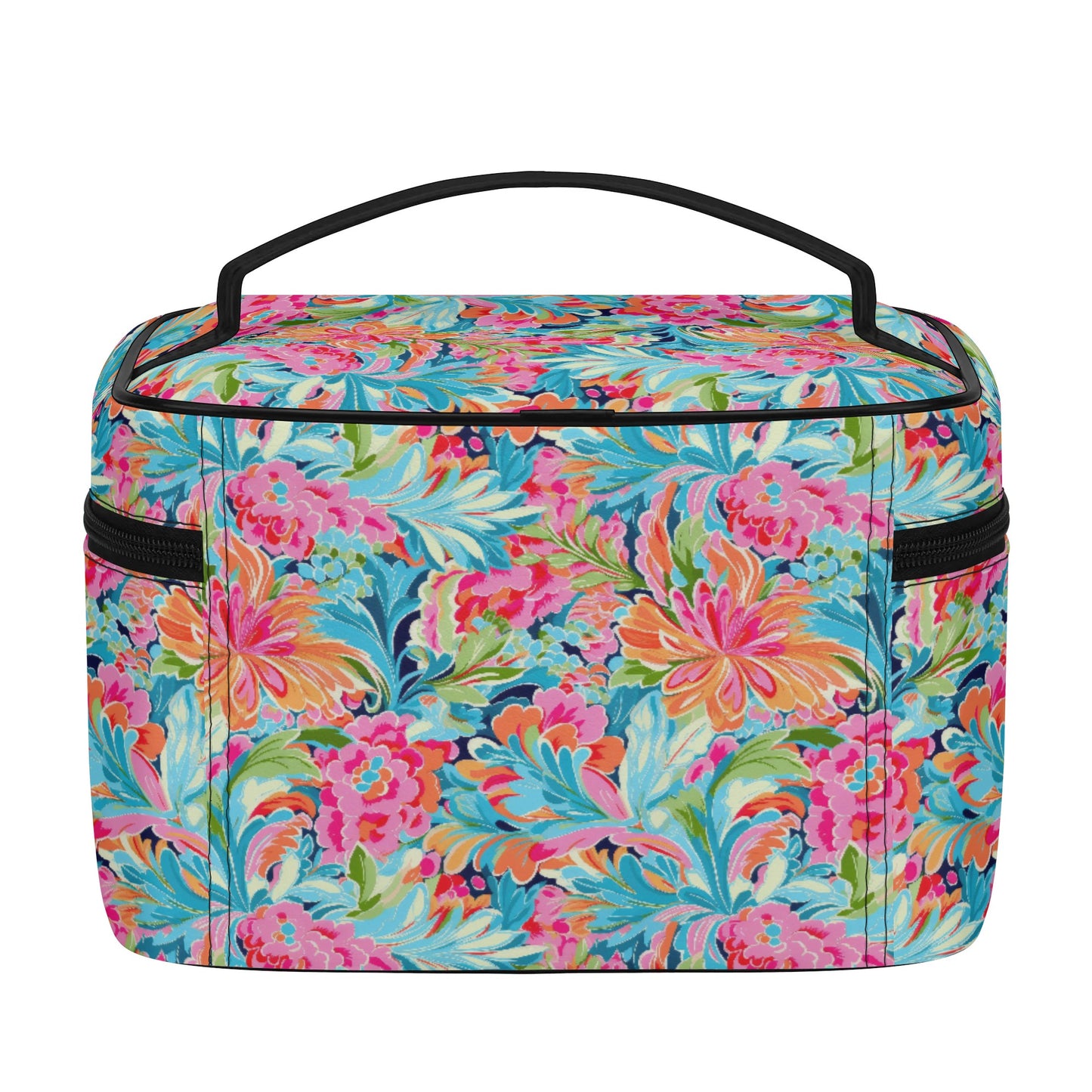 Tropical Radiance: Bursting Summer Blooms in Teal, Orange, and Pink Cosmetic or Toiletry Bag Faux Leather (PU)