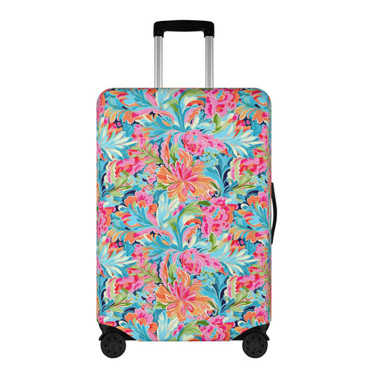 Tropical Radiance: Bursting Summer Blooms in Teal, Orange, and Pink Luggage Protector and Cover 4 Sizes