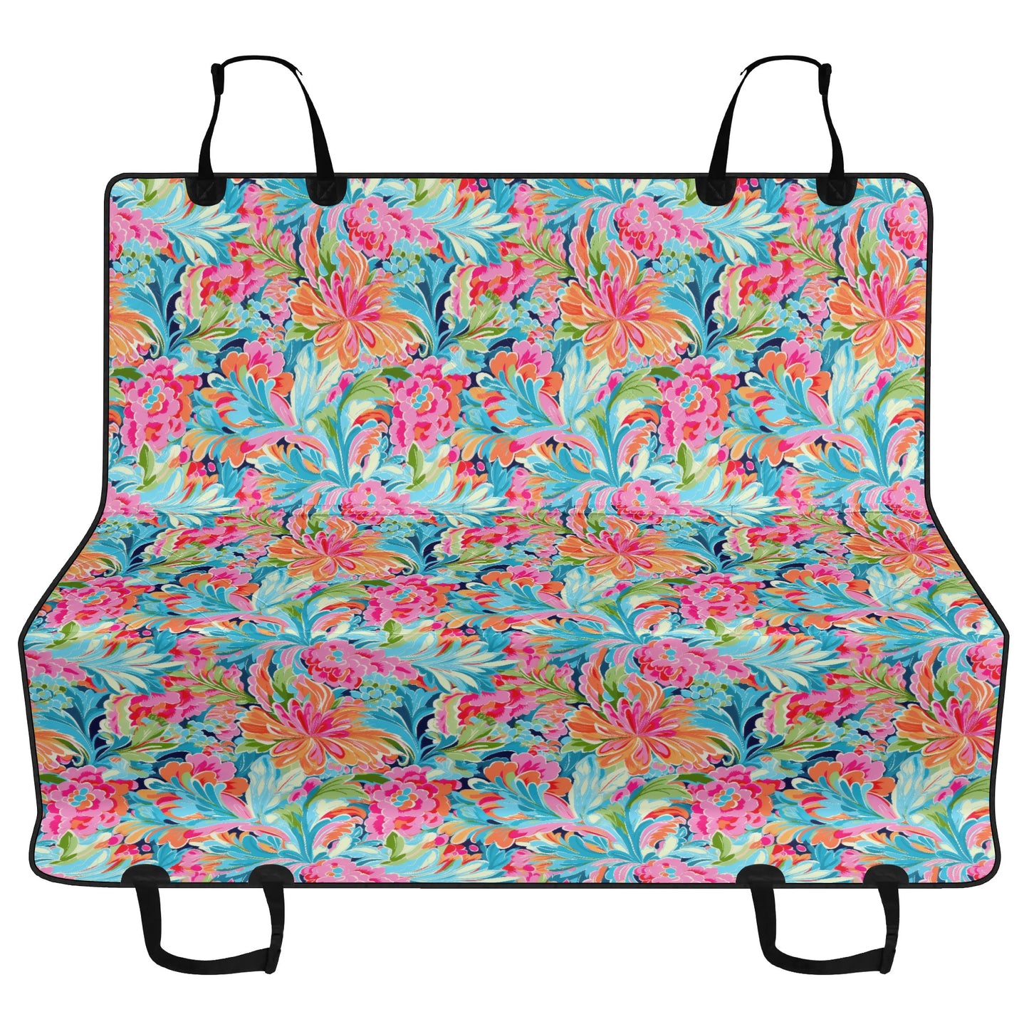 Tropical Radiance: Bursting Summer Blooms in Teal, Orange, and Pink Car Pet Seat Cover 2 Sizes