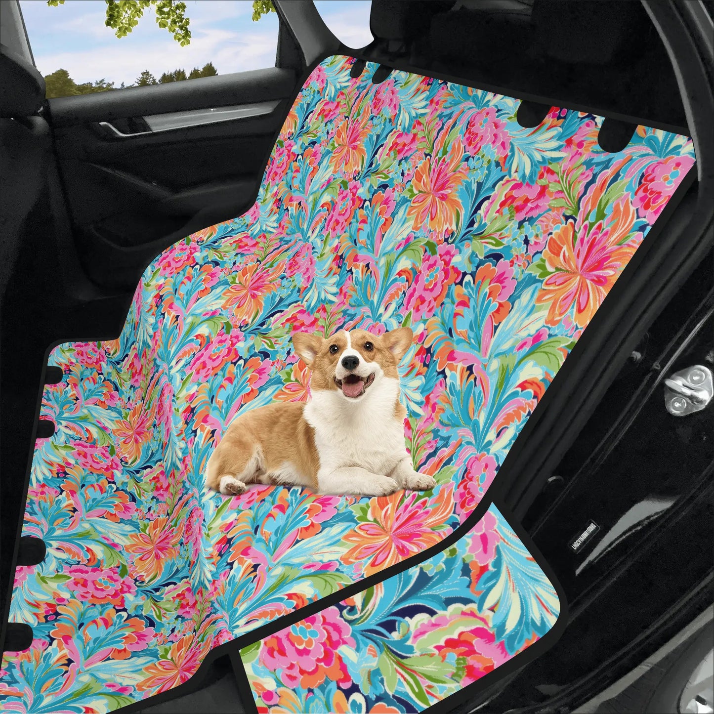 Tropical Radiance: Bursting Summer Blooms in Teal, Orange, and Pink Car Pet Seat Cover 2 Sizes