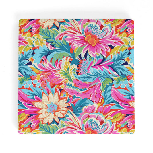 Coastal Summer Blooms: Bright Floral Watercolors in Coastal Hues Square Ceramic Coasters - Set of 4