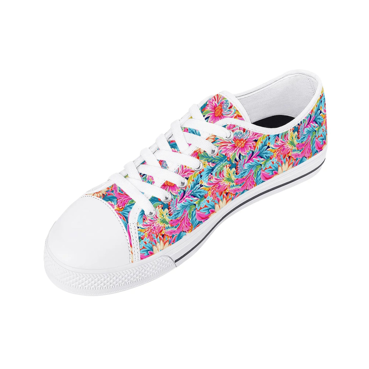 Coastal Summer Blooms: Bright Floral Watercolors in Coastal Hues Womens Low Top Canvas Sneakers US5.5 - US12