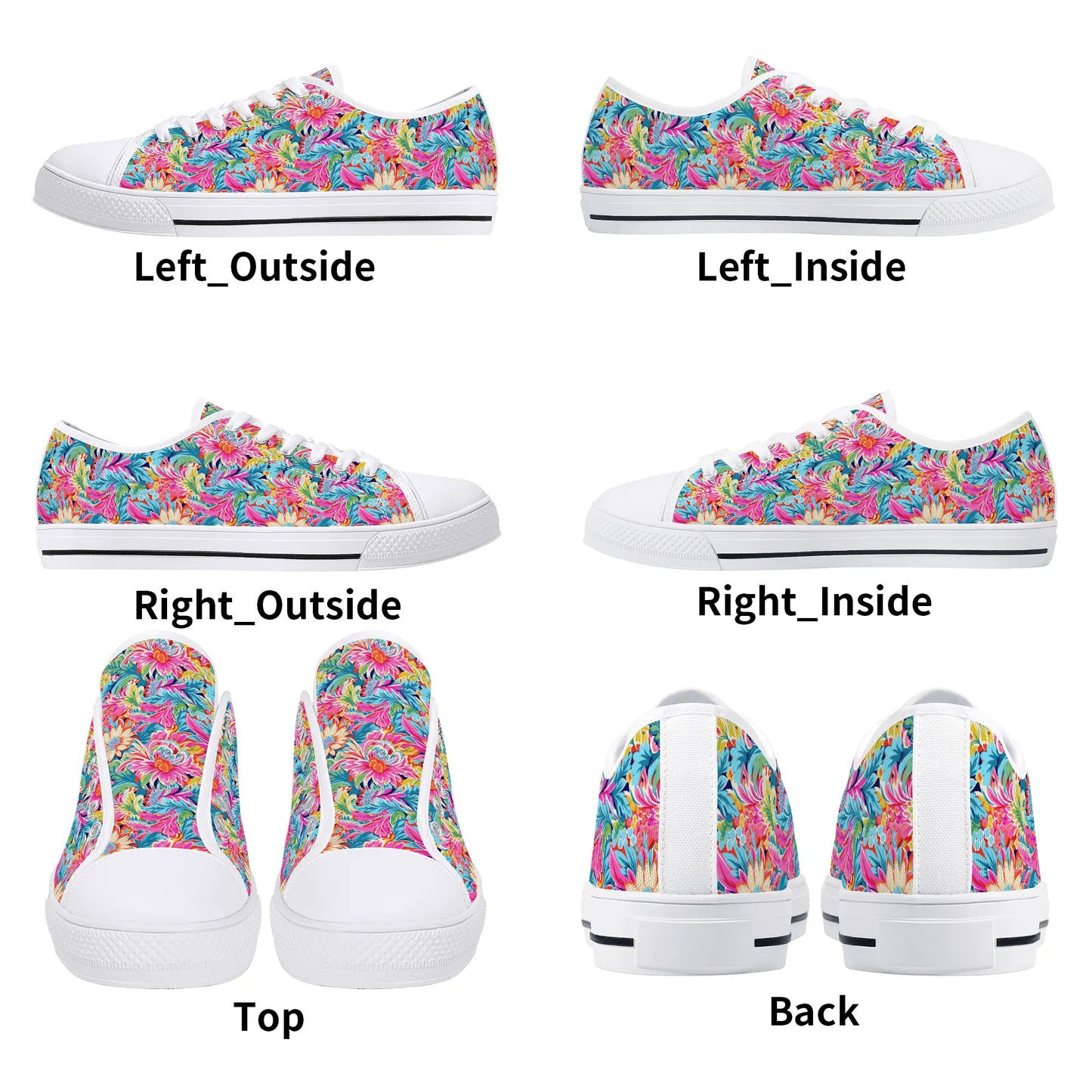 Coastal Summer Blooms: Bright Floral Watercolors in Coastal Hues Womens Low Top Canvas Sneakers US5.5 - US12