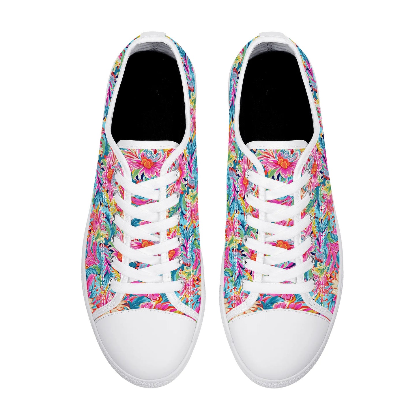 Coastal Summer Blooms: Bright Floral Watercolors in Coastal Hues Womens Low Top Canvas Sneakers US5.5 - US12