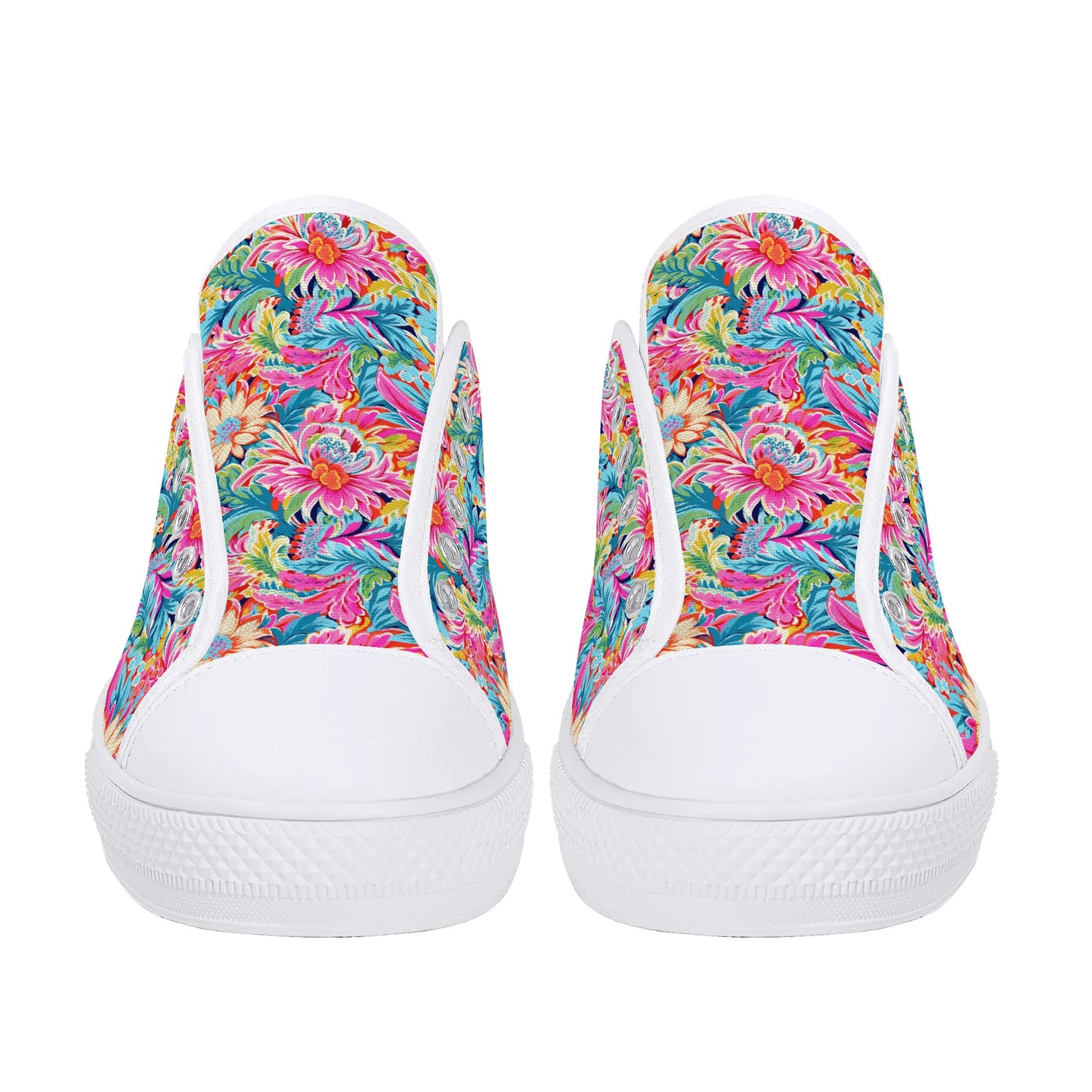 Coastal Summer Blooms: Bright Floral Watercolors in Coastal Hues Womens Low Top Canvas Sneakers US5.5 - US12