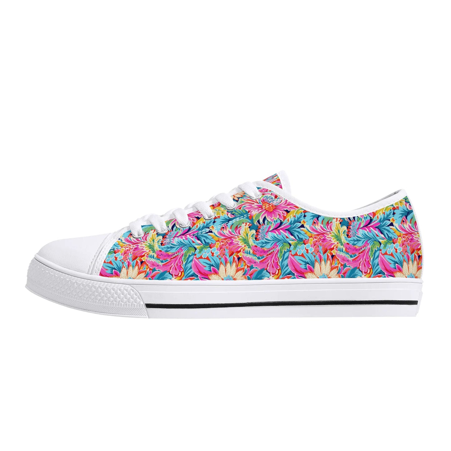 Coastal Summer Blooms: Bright Floral Watercolors in Coastal Hues Womens Low Top Canvas Sneakers US5.5 - US12