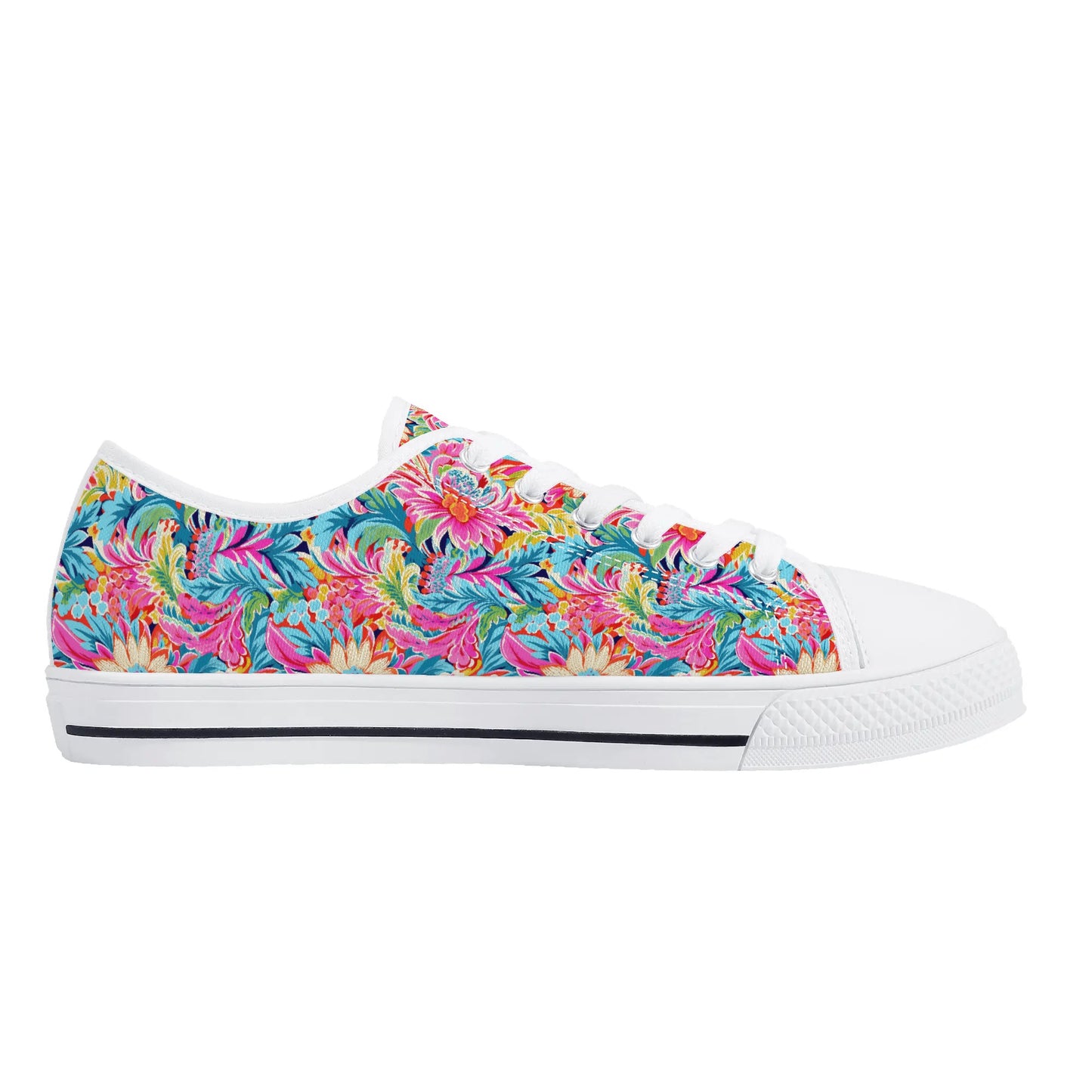 Coastal Summer Blooms: Bright Floral Watercolors in Coastal Hues Womens Low Top Canvas Sneakers US5.5 - US12