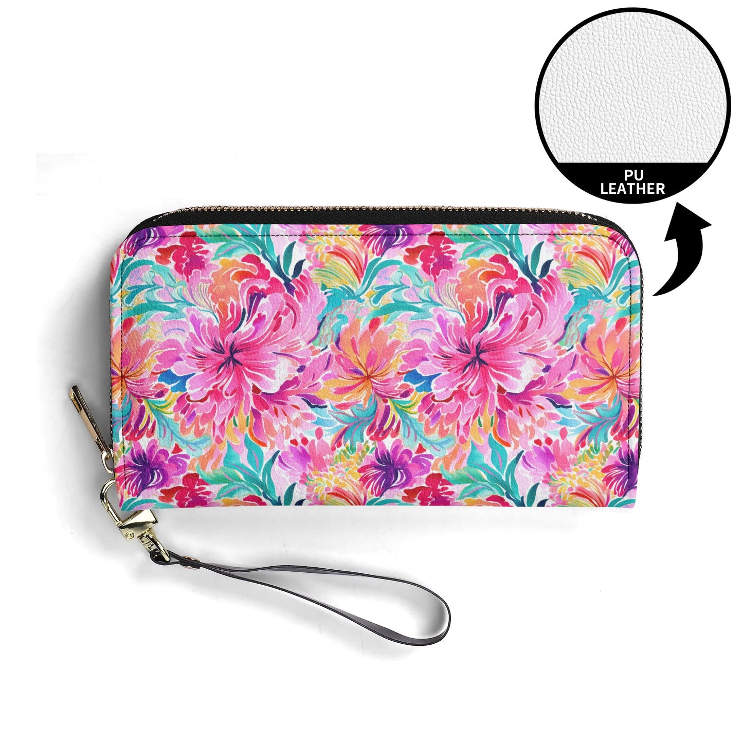 Rainbow Tropics: Watercolor Flowers in Vibrant Pink, Green and Orange Hues - Leather Wallet (PU)