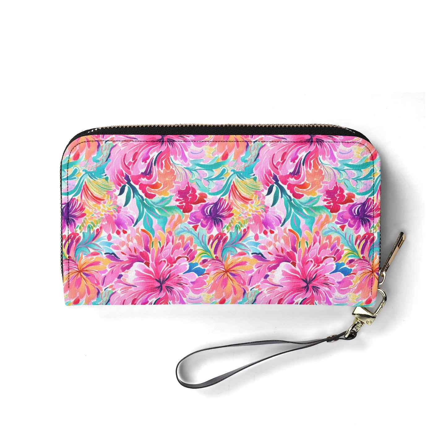 Rainbow Tropics: Watercolor Flowers in Vibrant Pink, Green and Orange Hues - Leather Wallet (PU)