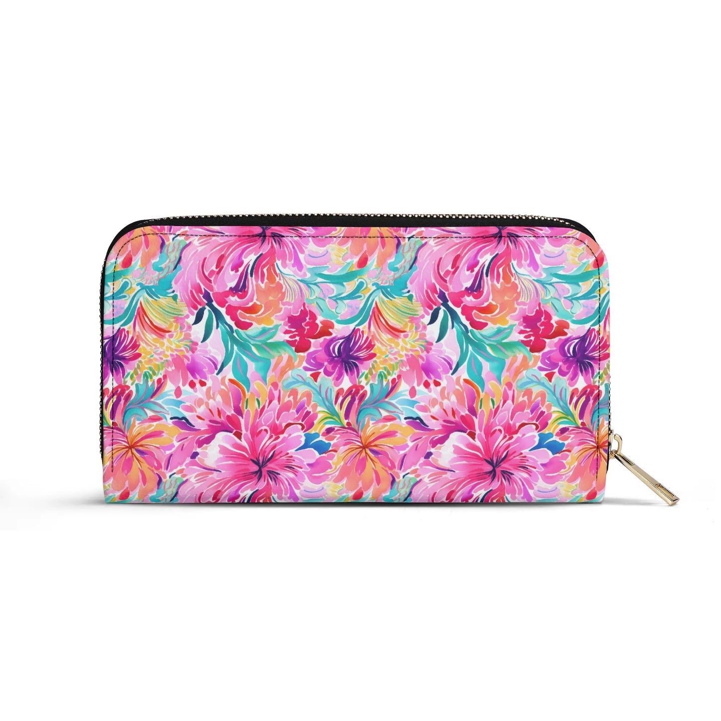 Rainbow Tropics: Watercolor Flowers in Vibrant Pink, Green and Orange Hues - Leather Wallet (PU)