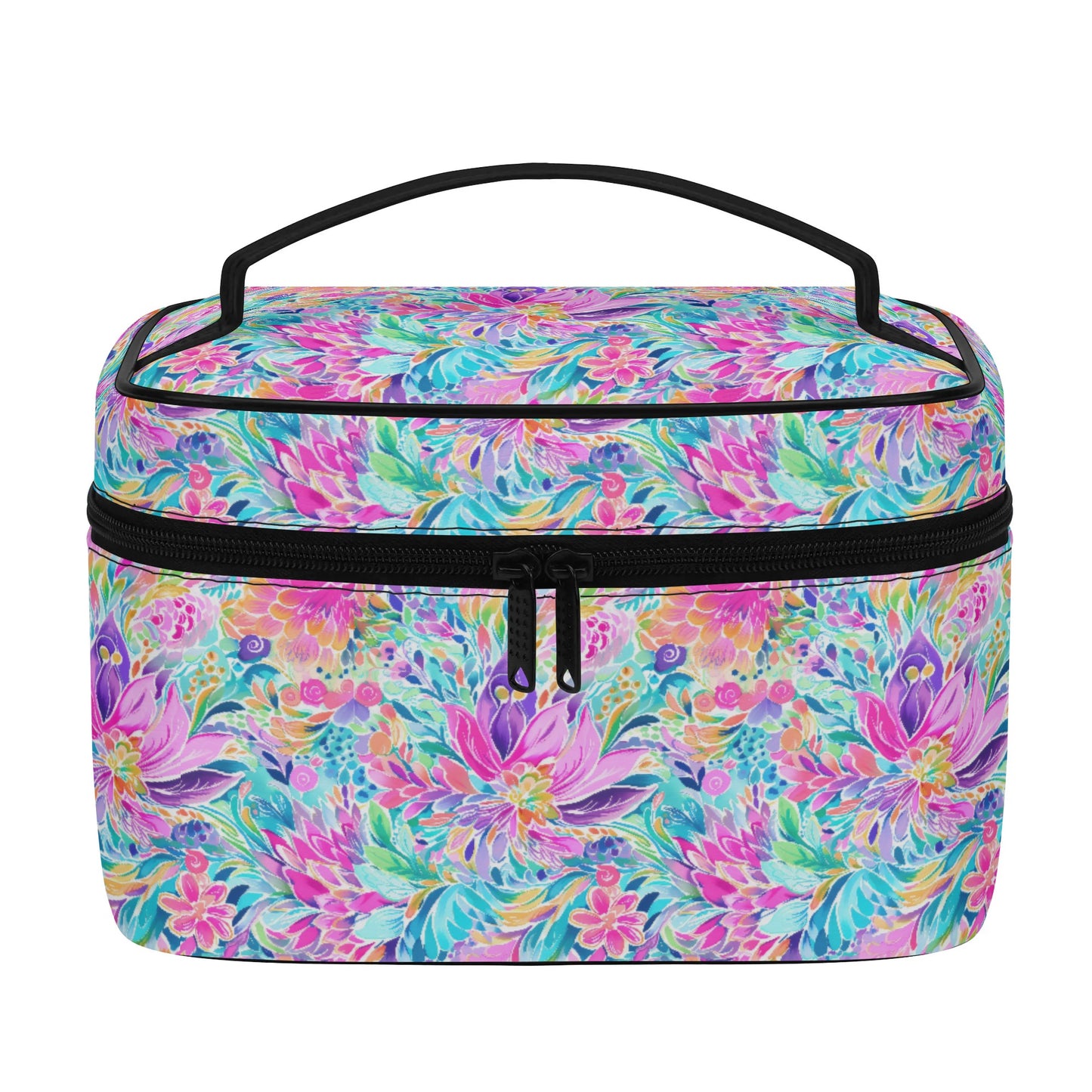 Tropical Prism: Rainbow Watercolor Flowers in Full Bloom Cosmetic or Toiletry Bag Faux Leather (PU)