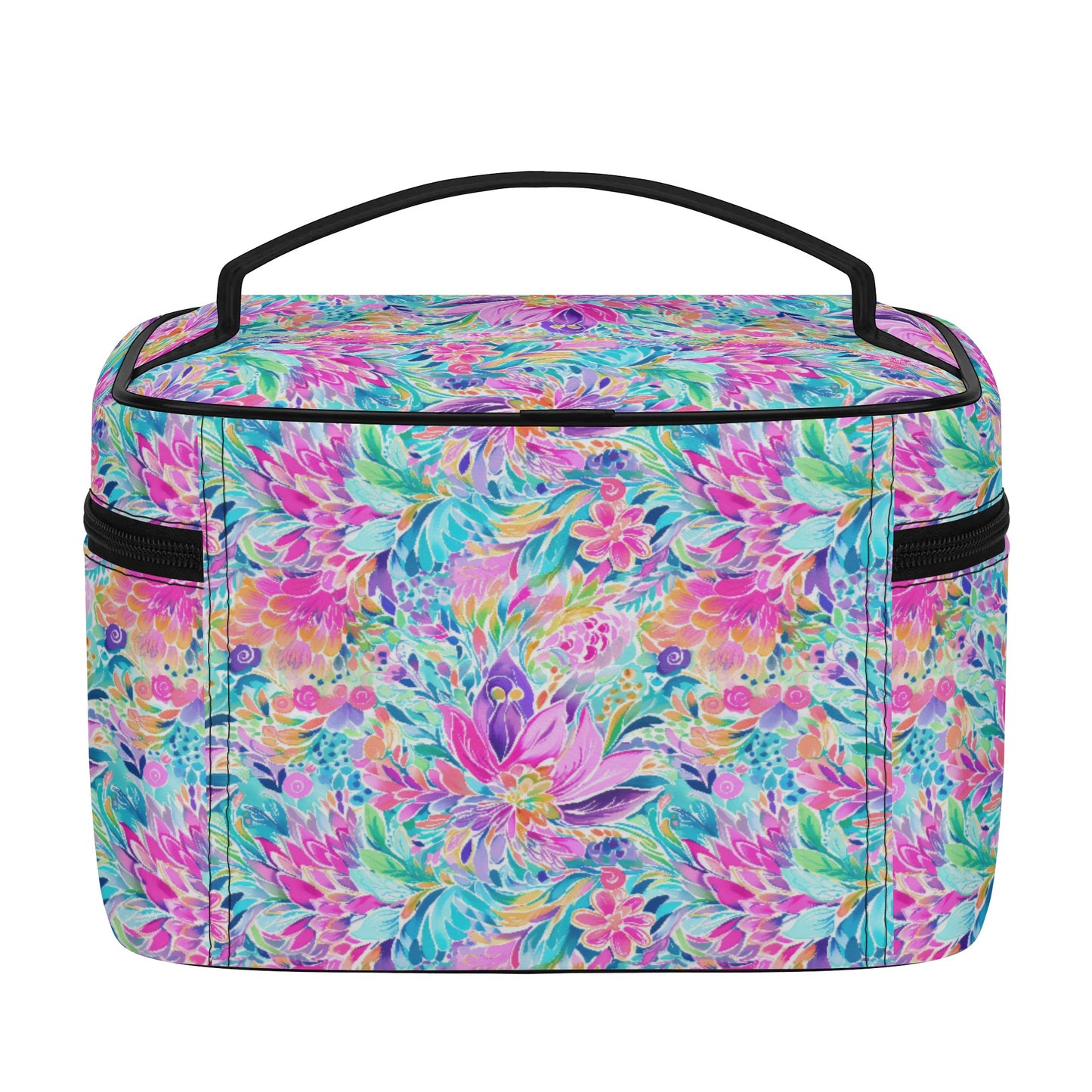 Tropical Prism: Rainbow Watercolor Flowers in Full Bloom Cosmetic or Toiletry Bag Faux Leather (PU)