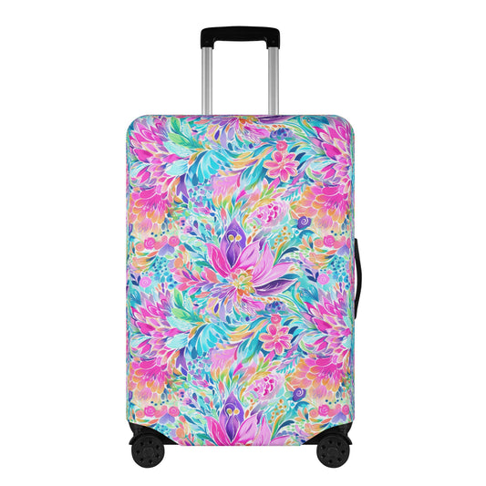 Tropical Prism: Rainbow Watercolor Flowers in Full Bloom Luggage Protector and Cover 4 Sizes