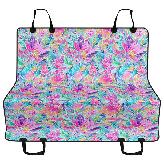 Tropical Prism: Rainbow Watercolor Flowers in Full Bloom Car Pet Seat Cover 2 Sizes