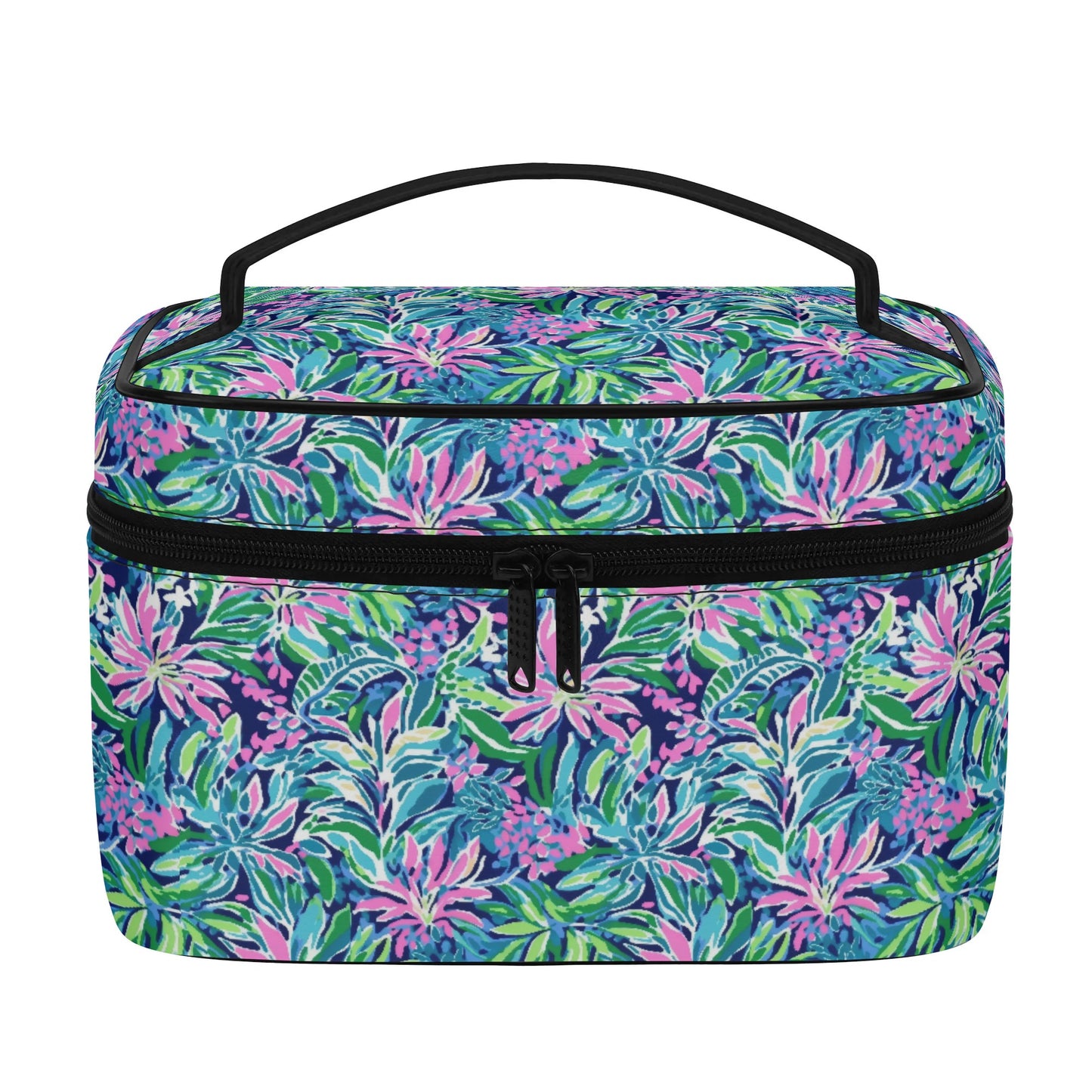 Seaside Blossoms: Coastal Spring Flowers in Pink, Green, and Navy Watercolors Cosmetic or Toiletry Bag Faux Leather (PU)