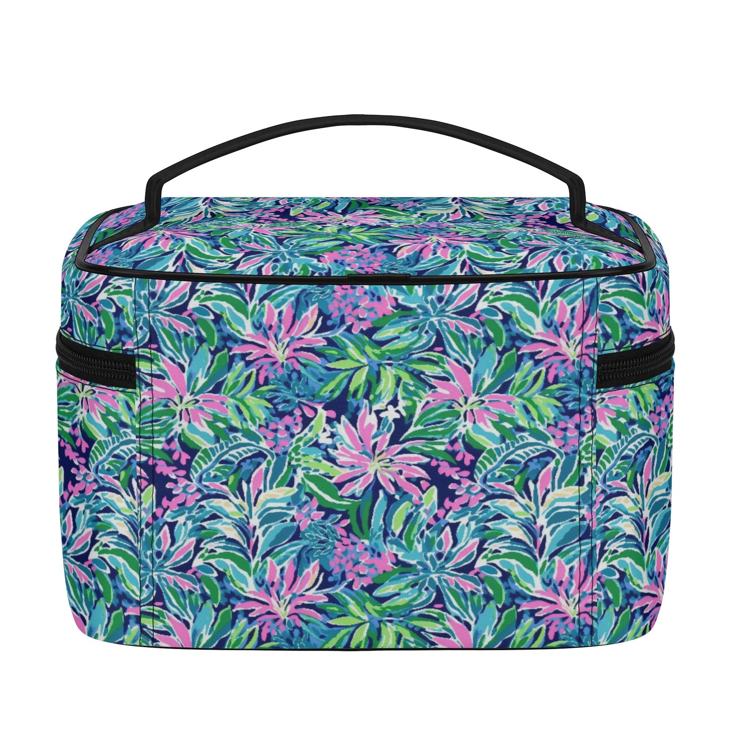 Seaside Blossoms: Coastal Spring Flowers in Pink, Green, and Navy Watercolors Cosmetic or Toiletry Bag Faux Leather (PU)