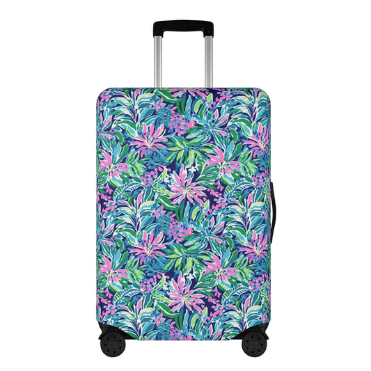 Seaside Blossoms: Coastal Spring Flowers in Pink, Green, and Navy Watercolors Luggage Protector and Cover 4 Sizes