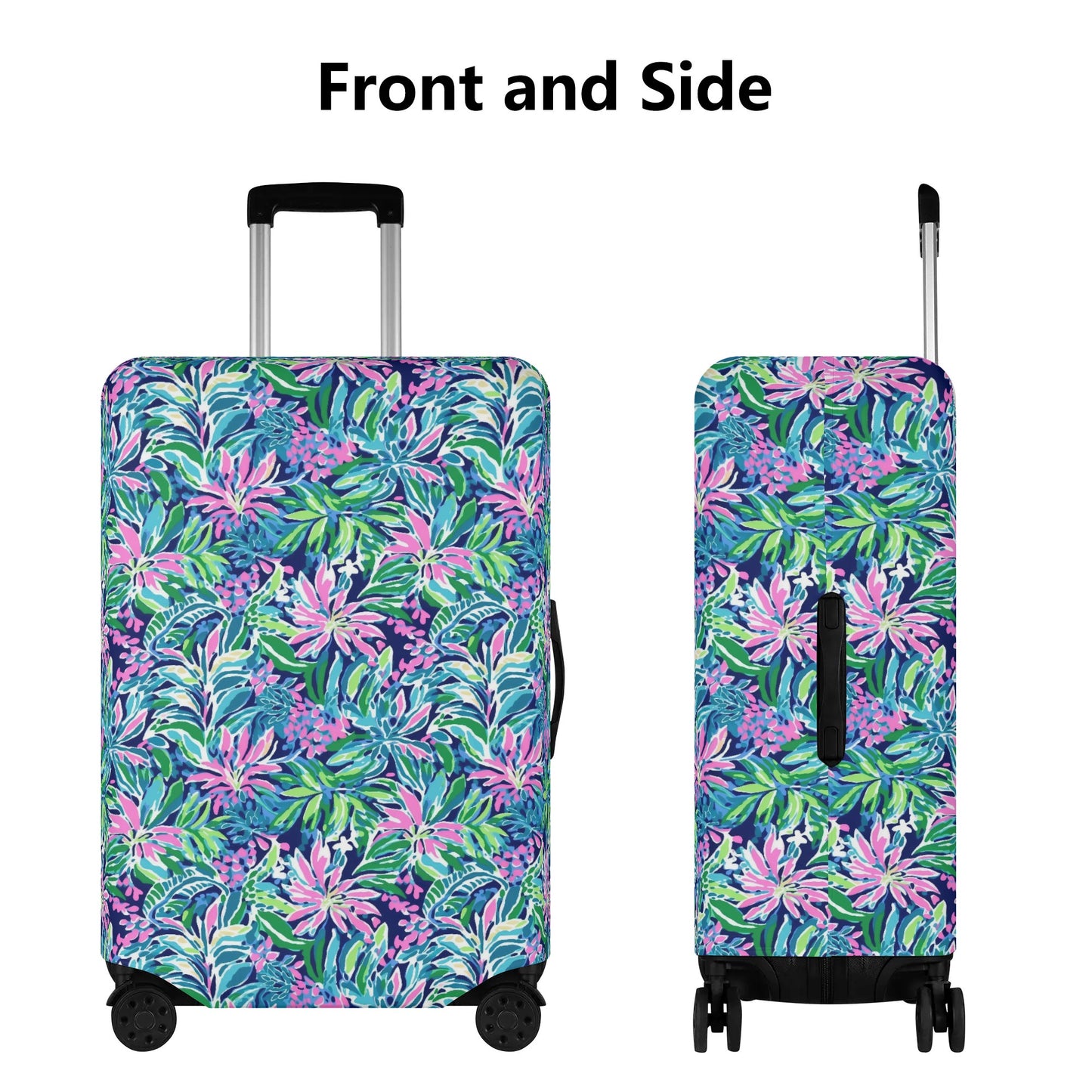 Seaside Blossoms: Coastal Spring Flowers in Pink, Green, and Navy Watercolors Luggage Protector and Cover 4 Sizes