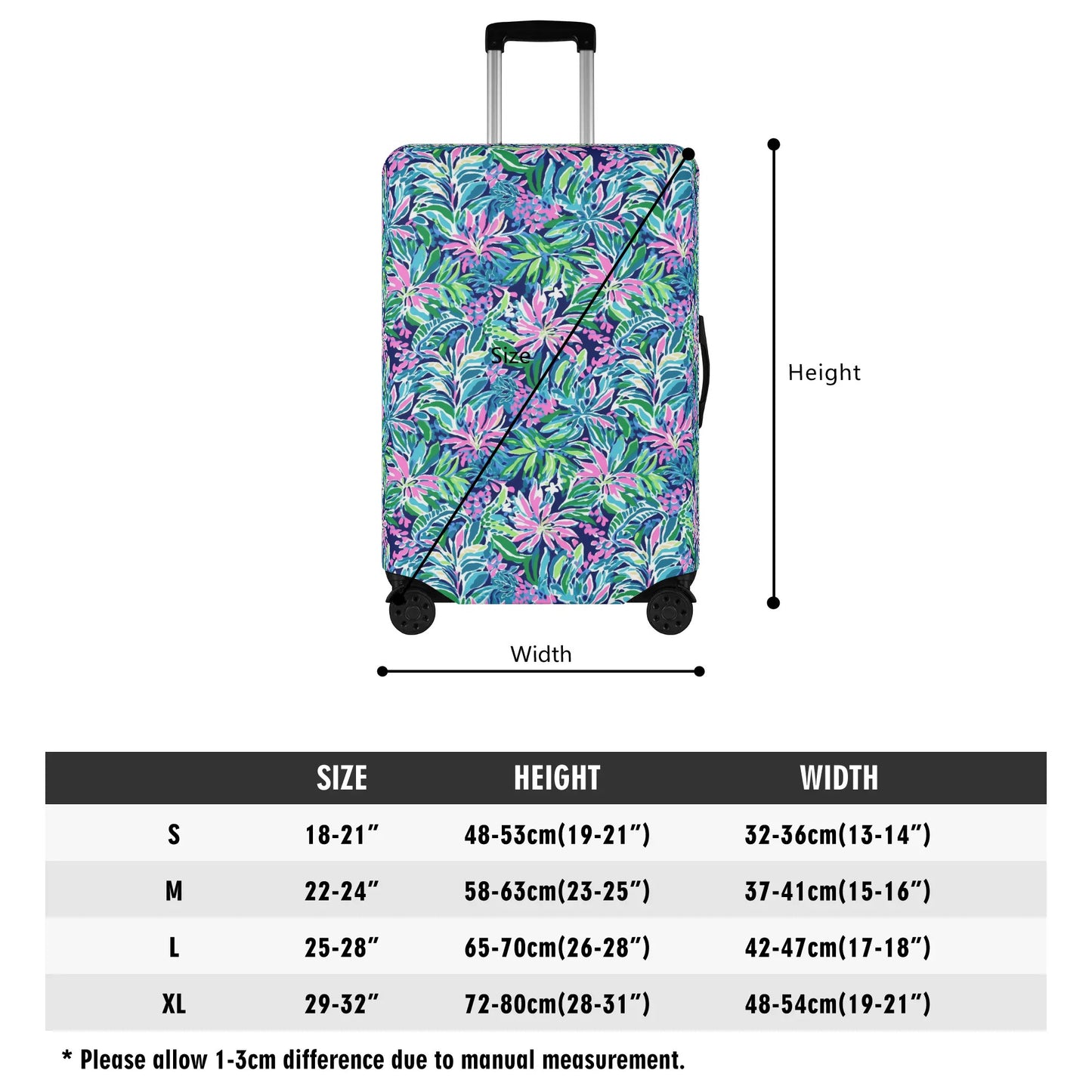 Seaside Blossoms: Coastal Spring Flowers in Pink, Green, and Navy Watercolors Luggage Protector and Cover 4 Sizes