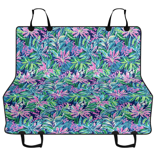 Seaside Blossoms: Coastal Spring Flowers in Pink, Green, and Navy Watercolors Car Pet Seat Cover 2 Sizes