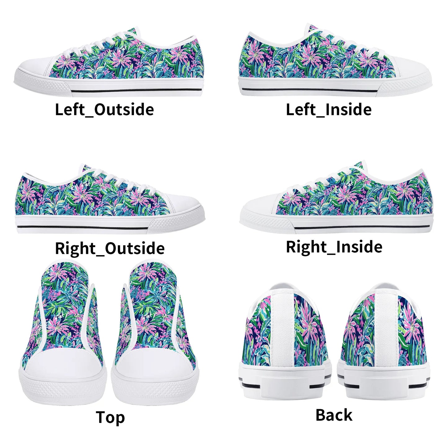 Seaside Blossoms: Coastal Spring Flowers in Pink, Green, and Navy Watercolors Womens Low Top Canvas Sneakers US5.5 - US12