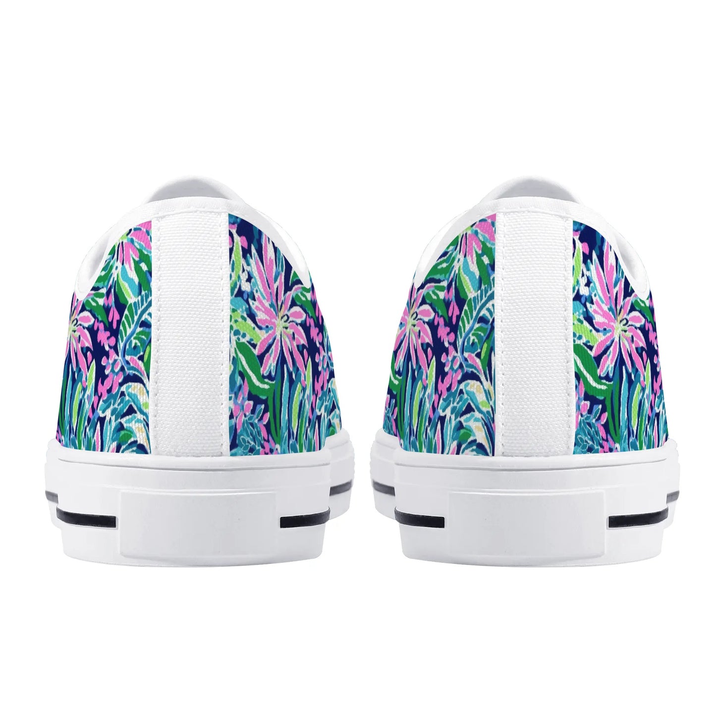 Seaside Blossoms: Coastal Spring Flowers in Pink, Green, and Navy Watercolors Womens Low Top Canvas Sneakers US5.5 - US12