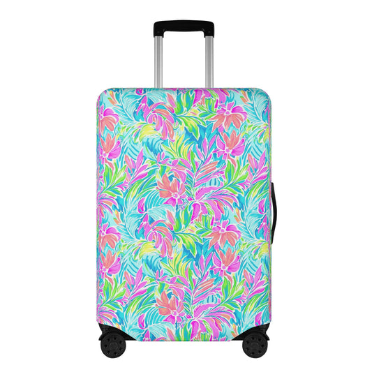 Neon Tropics: Vibrant Rainbow Flowers and Palm Leaves in Electric Splendor Luggage Protector and Cover 4 Sizes