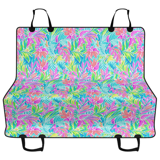 Neon Tropics: Vibrant Rainbow Flowers and Palm Leaves in Electric Splendor Car Pet Seat Cover 2 Sizes