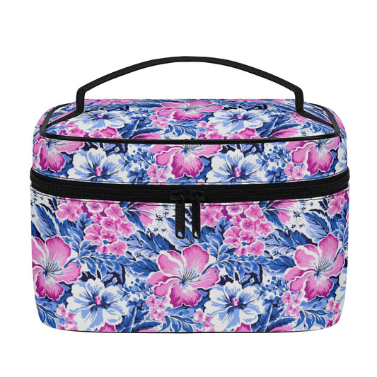 Bright Blooms: Pink and Blue Watercolor Hibiscus in Vivid Splendor Cosmetic or Toiletry Bag Faux Leather (PU)