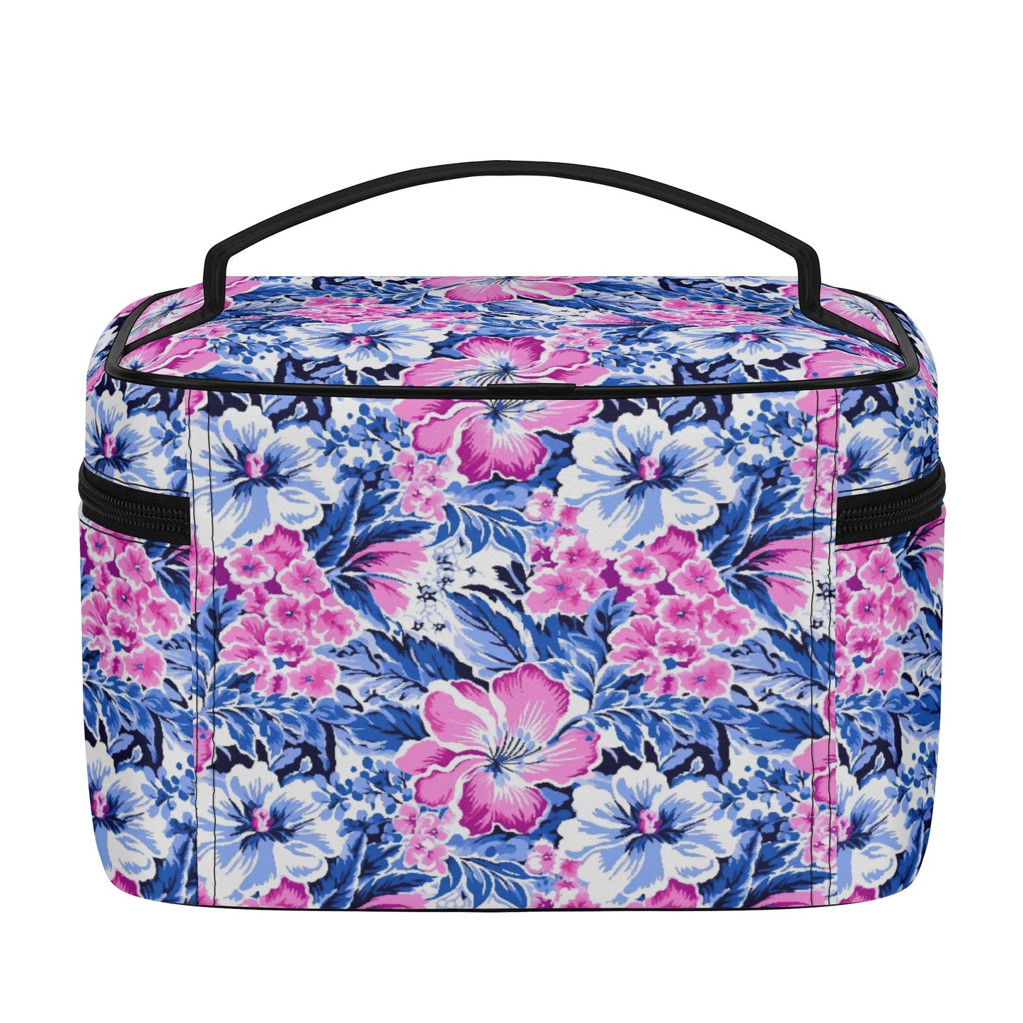 Bright Blooms: Pink and Blue Watercolor Hibiscus in Vivid Splendor Cosmetic or Toiletry Bag Faux Leather (PU)