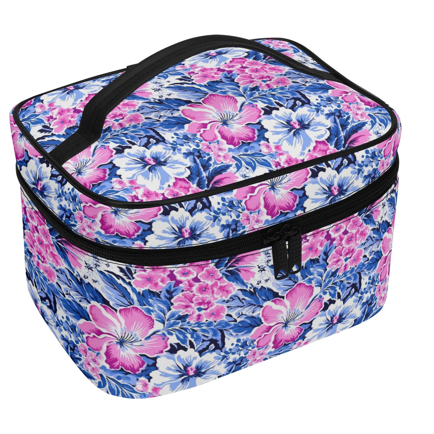 Bright Blooms: Pink and Blue Watercolor Hibiscus in Vivid Splendor Cosmetic or Toiletry Bag Faux Leather (PU)