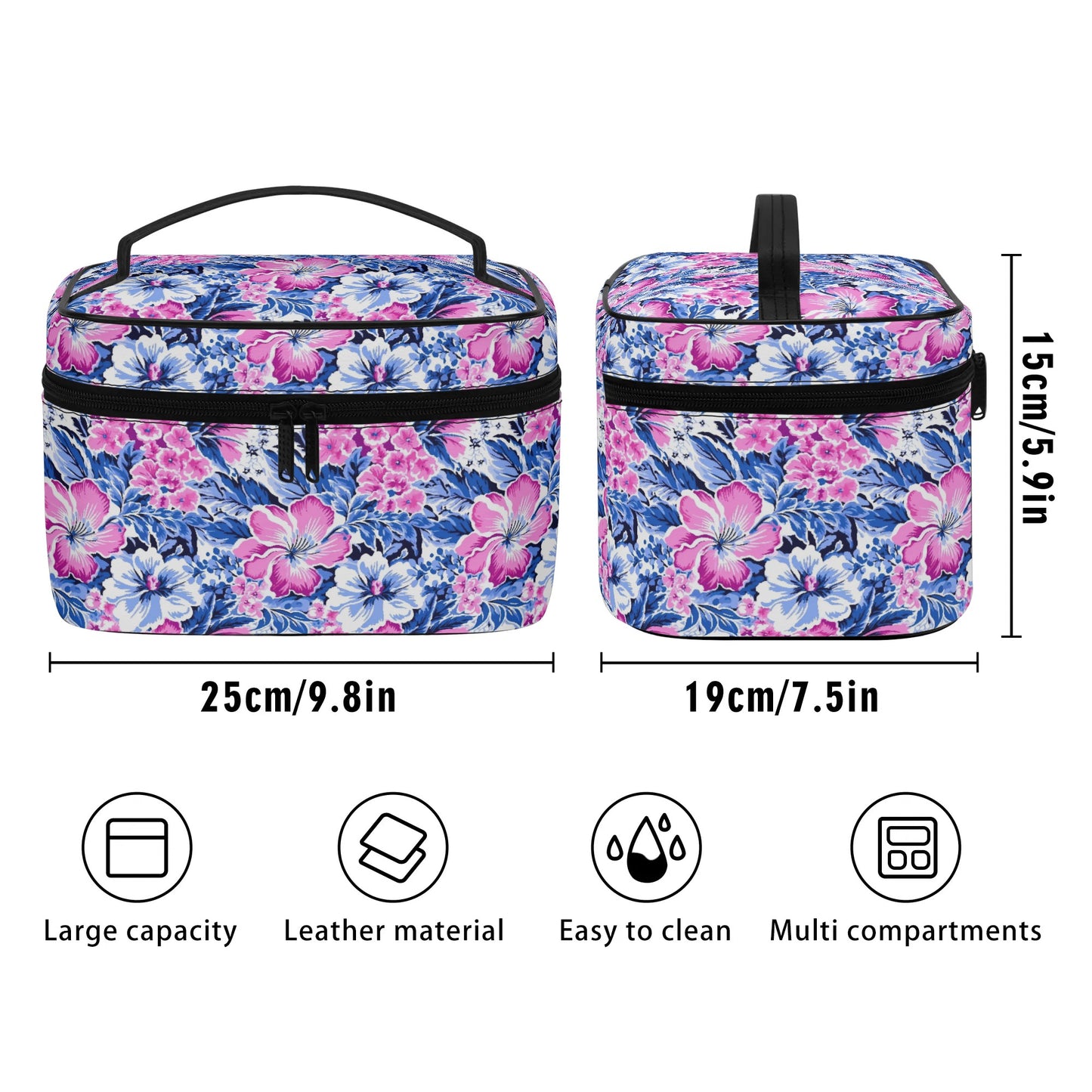 Bright Blooms: Pink and Blue Watercolor Hibiscus in Vivid Splendor Cosmetic or Toiletry Bag Faux Leather (PU)