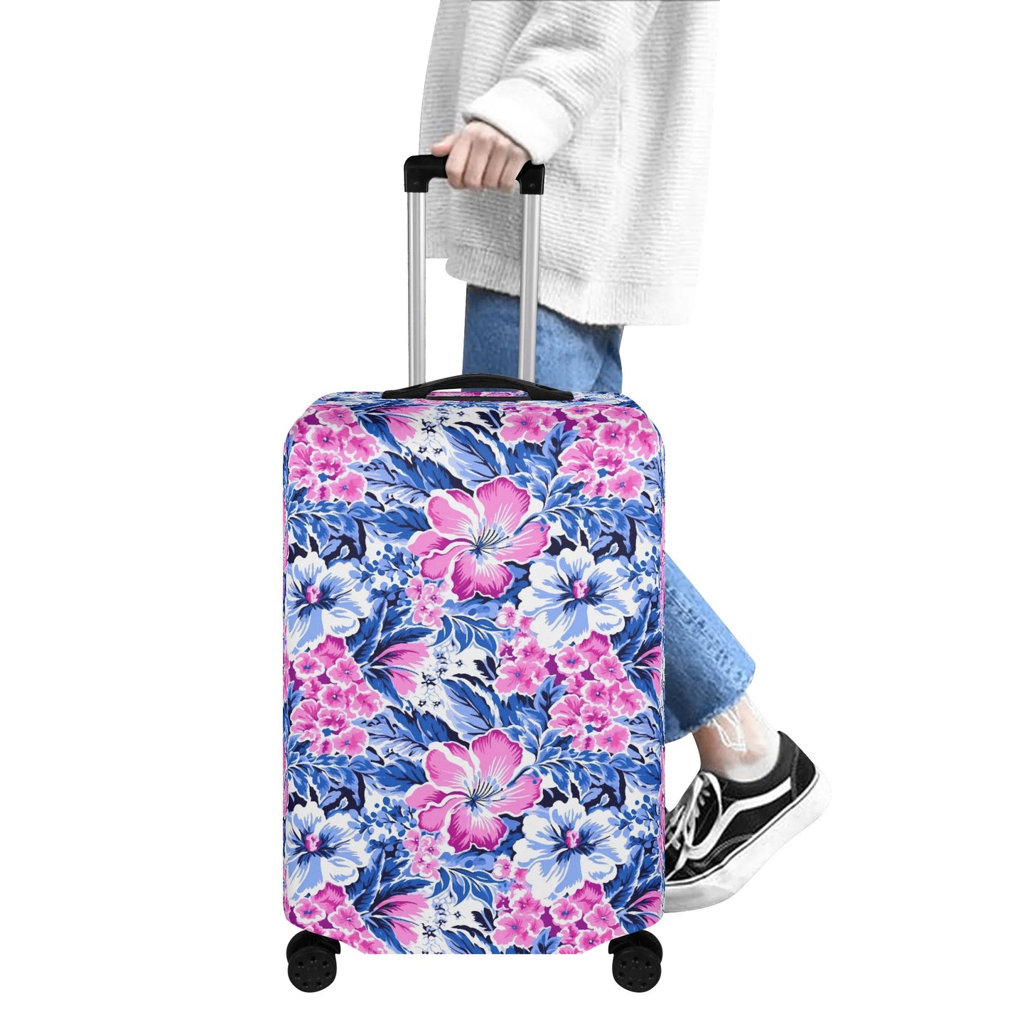 Bright Blooms: Pink and Blue Watercolor Hibiscus in Vivid Splendor Luggage Protector and Cover 4 Sizes