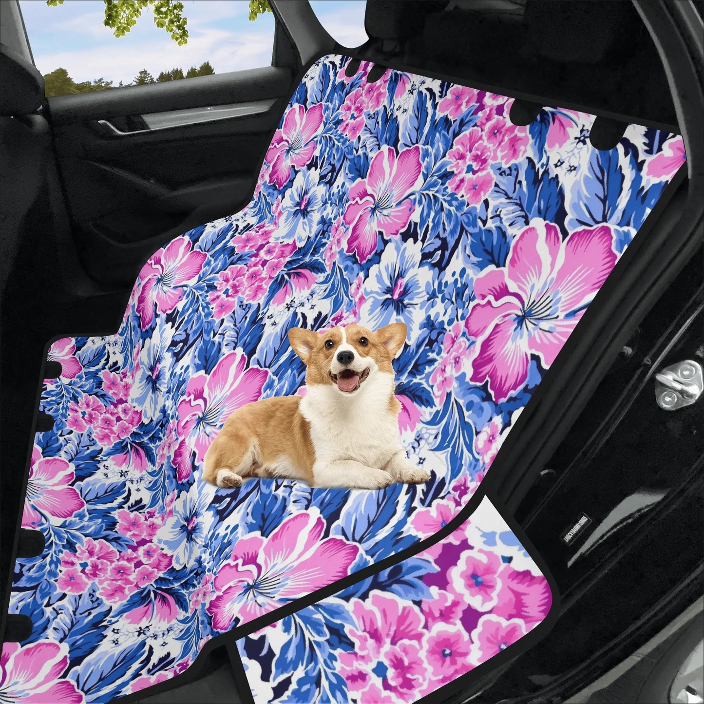 Bright Blooms: Pink and Blue Watercolor Hibiscus in Vivid Splendor Car Pet Seat Cover 2 Sizes