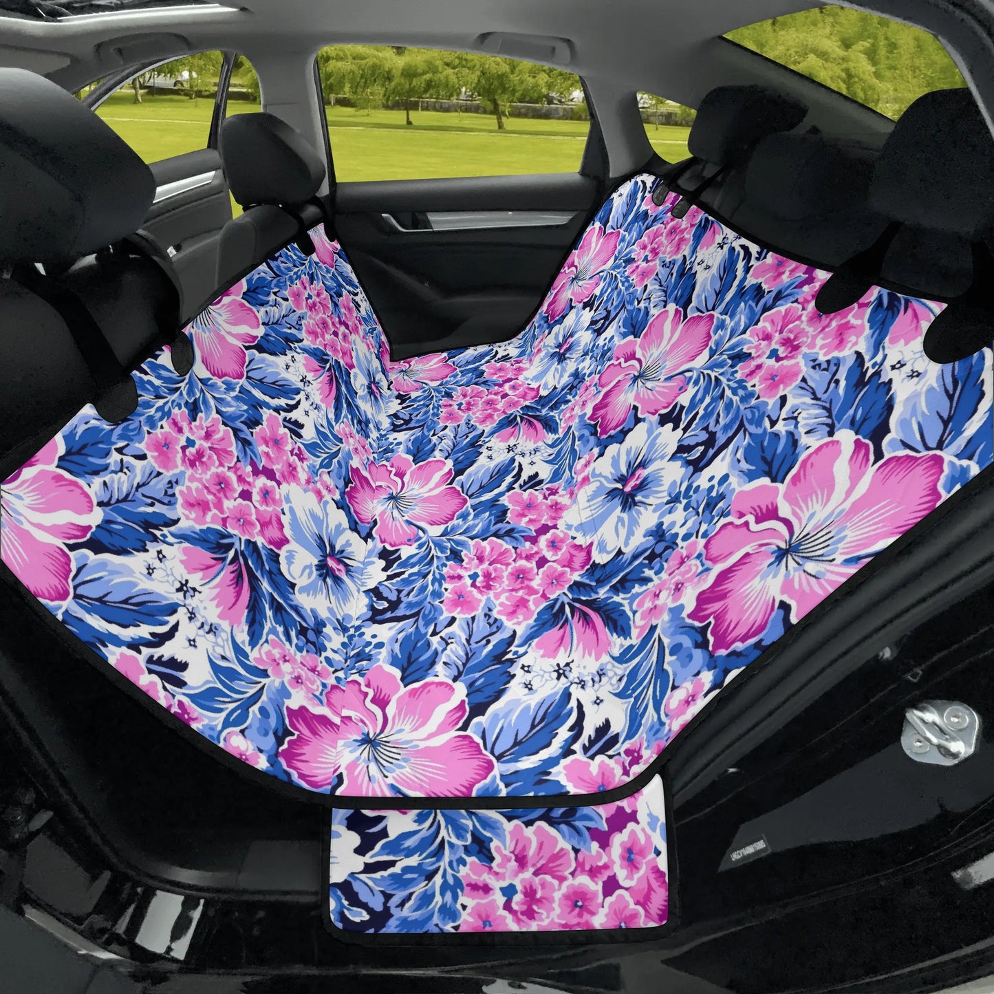 Bright Blooms: Pink and Blue Watercolor Hibiscus in Vivid Splendor Car Pet Seat Cover 2 Sizes