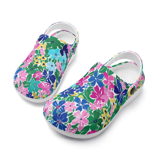 Rainbow Blooms: Vibrant Multi-color Watercolor Flowers in Full Bloom Casual Lightweight Slip On Nurse Style Clogs