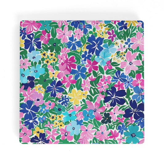 Rainbow Blooms: Vibrant Multi-color Watercolor Flowers in Full Bloom Square Ceramic Coasters - Set of 4